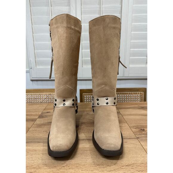 Dingo Women's Bronco Suede Leather Boot Harness Natural Cream Sz 11 New w/ Flaws - Picture 3 of 16